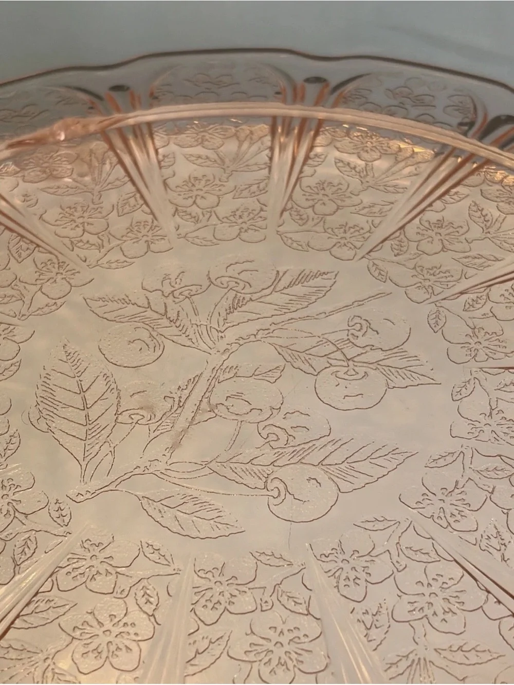 Jeannette Cherry Blossom Pink Depression Glass Cake Plate 10.25